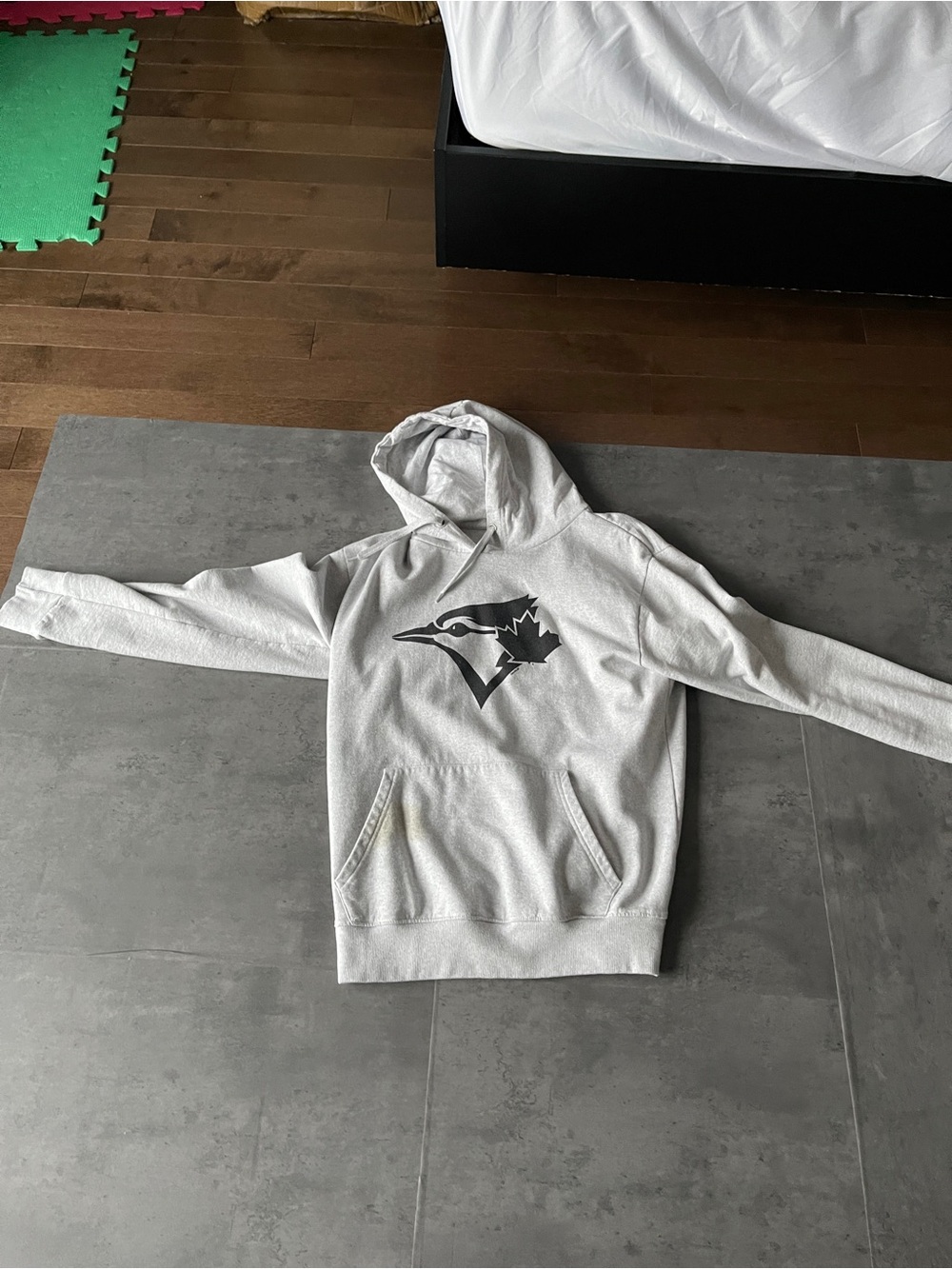 Grey Men's Hoodie with Black Logo - Casual Pullover Sweatshirt